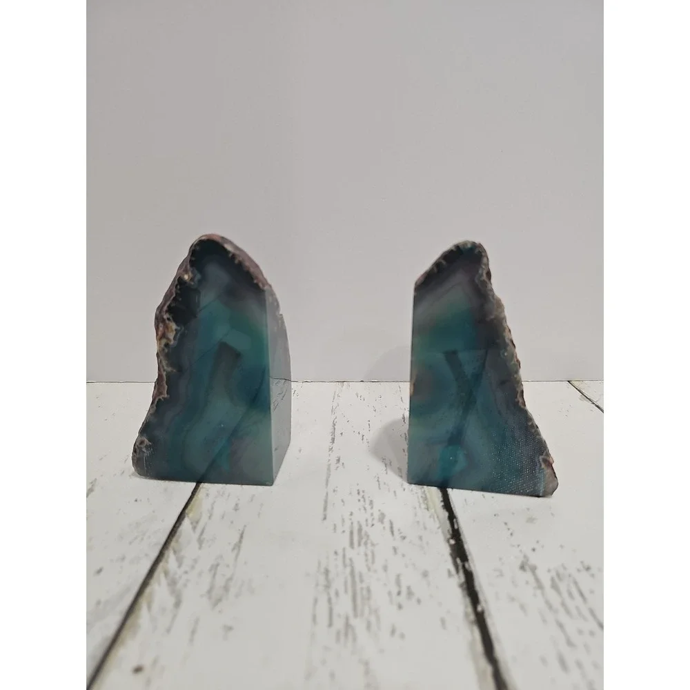 Teal Blue Agate Geode Bookends